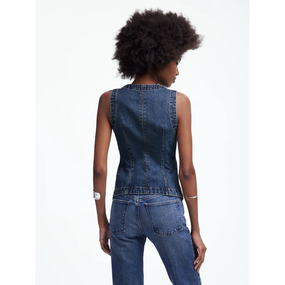 Madewell Denim Harlow Jean Vest Womens 0 Blue Button Front Crew Neck Cotton - Picture 2 of 8